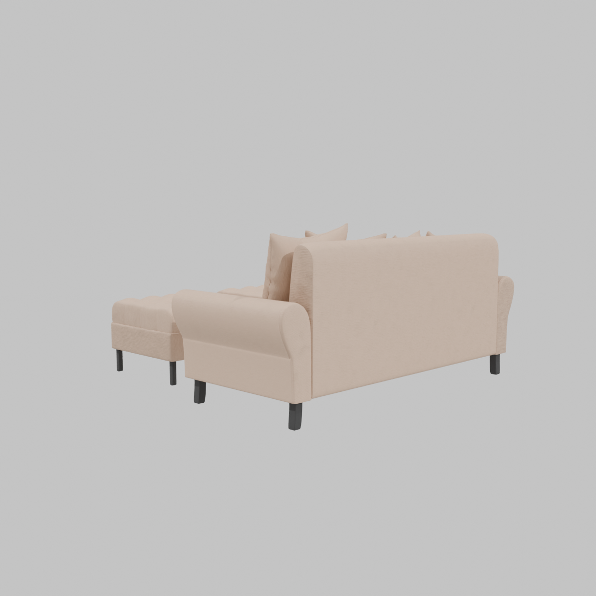 Sofa Lua 3C + 2 Poufs Felpa_Beige_2