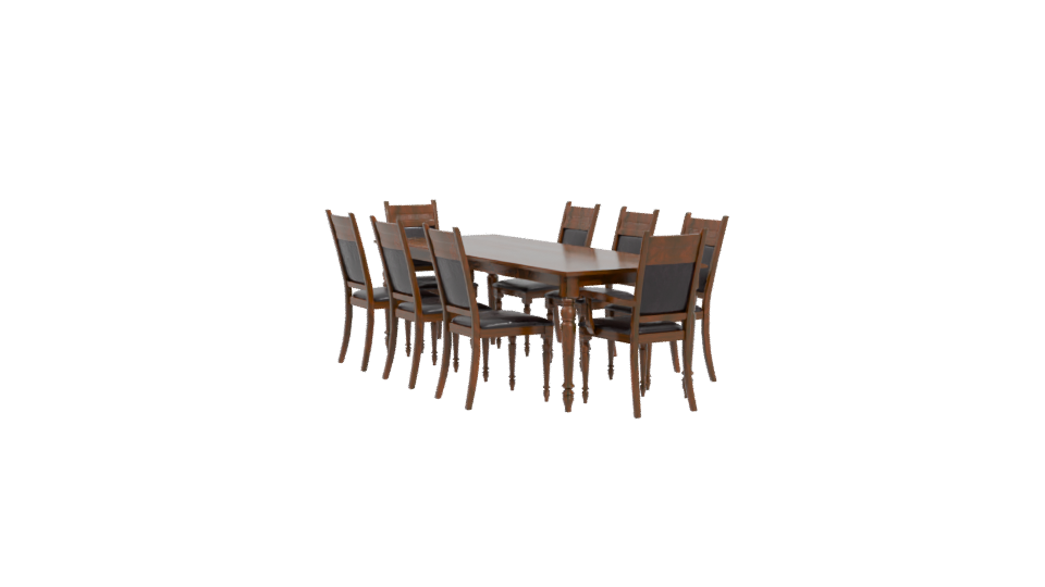 Elegant Wooden Dining Table Set 3D Model - Professional 3D Model Render 4