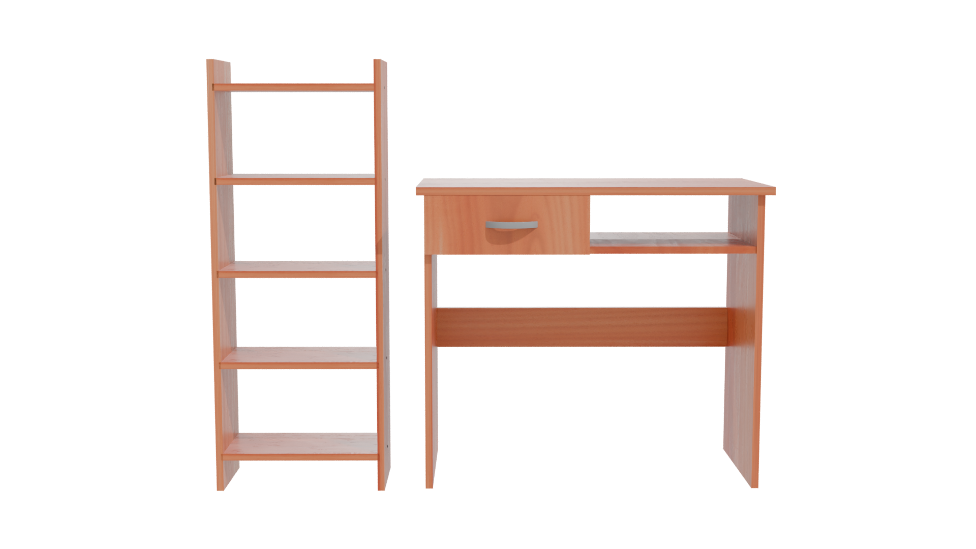 Stylish Wooden Desk and Shelf Set 3D Model - Professional 3D Model Render 11
