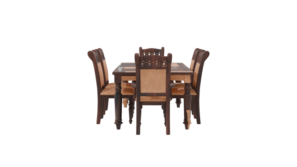 Elegant Vintage Wooden Dining Set 3D Model - Professional 3D Model Render 8