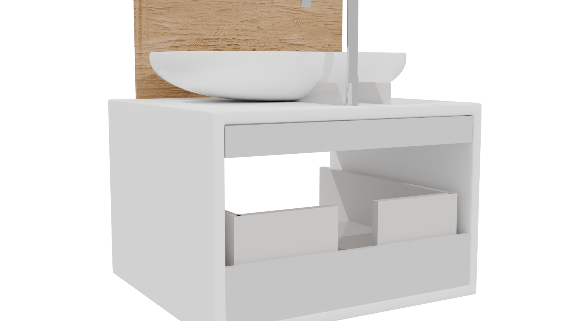 Minimalist Wooden Bathroom Sink - Professional 3D Model Render 4