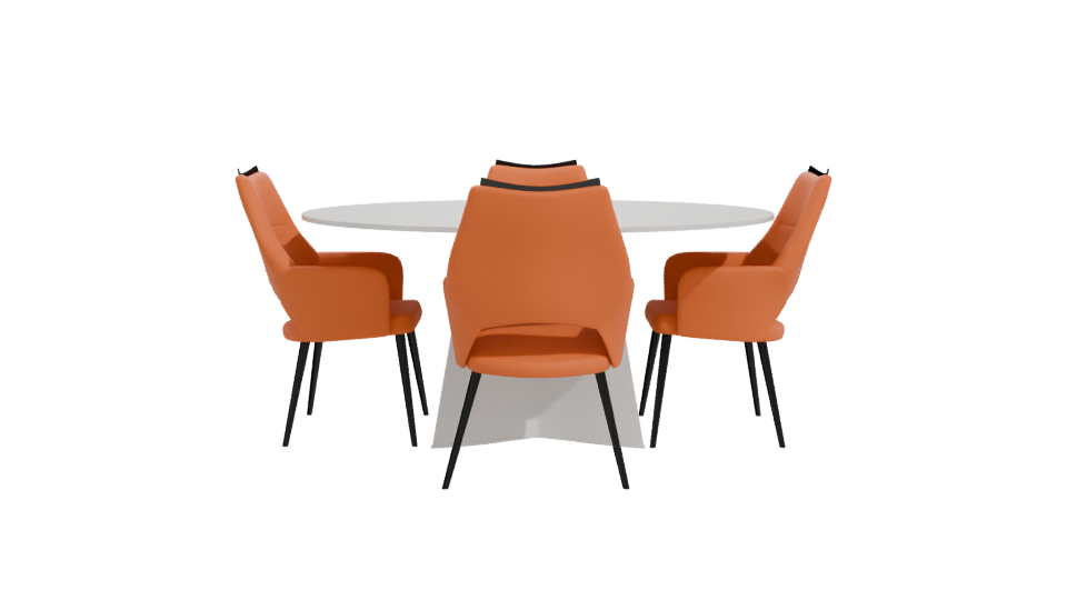 Circular Modern Dining Table with Orange Chairs 3D Model - Professional 3D Model Render 11