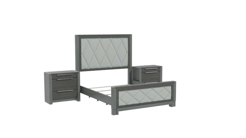 Stylish Modern Upholstered Bed Frame with Nightstands - Professional 3D Model Render 10