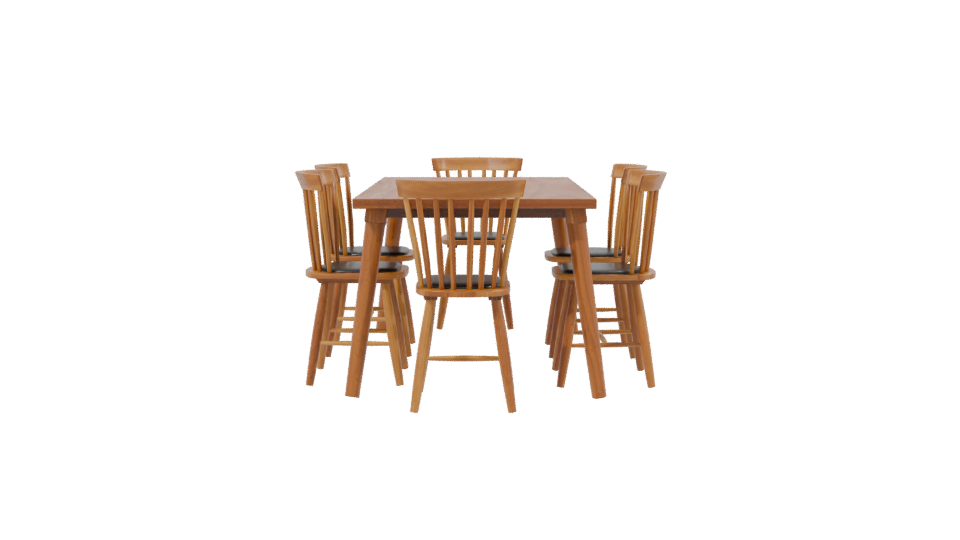 Stylish Wooden Dining Table with Chairs Set 3D Model - Professional 3D Model Render 2
