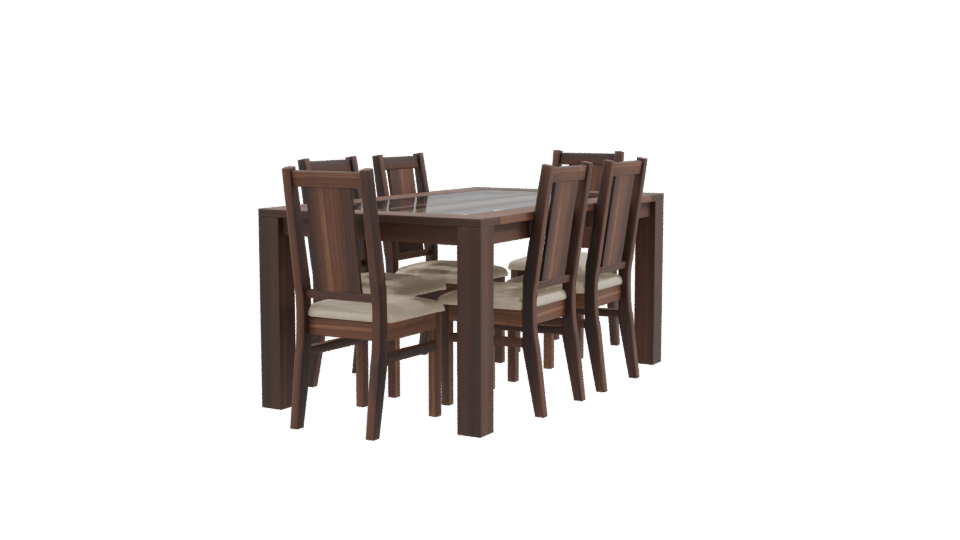 Stylish Wooden Dining Table Set - Professional 3D Model Render 9