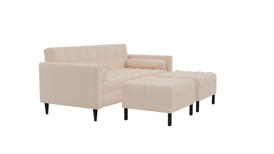 Retro Sofa with Poufs 3D Model - Professional 3D Model Render 9