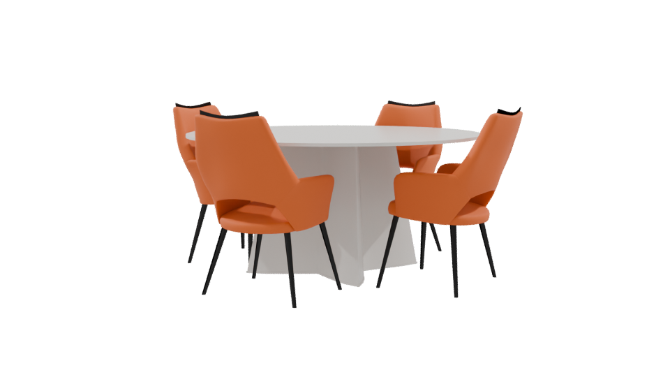 Circular Modern Dining Table with Orange Chairs 3D Model - Professional 3D Model Render 9