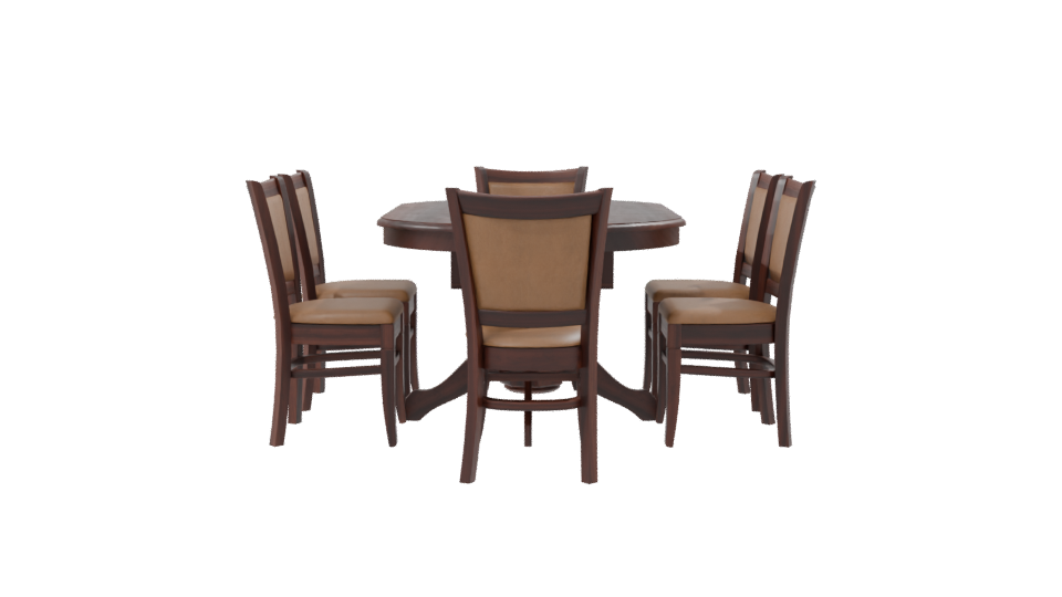 Elegant Round Wooden Dining Set - Professional 3D Model Render 8