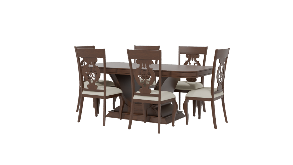 Elegant Wooden Dining Table Set - Professional 3D Model Render 6