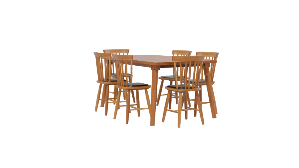 Stylish Wooden Dining Table with Chairs Set 3D Model - Professional 3D Model Render 13