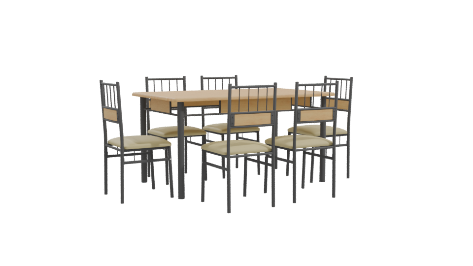 Stylish Wooden Dining Table Set - Professional 3D Model Render 10