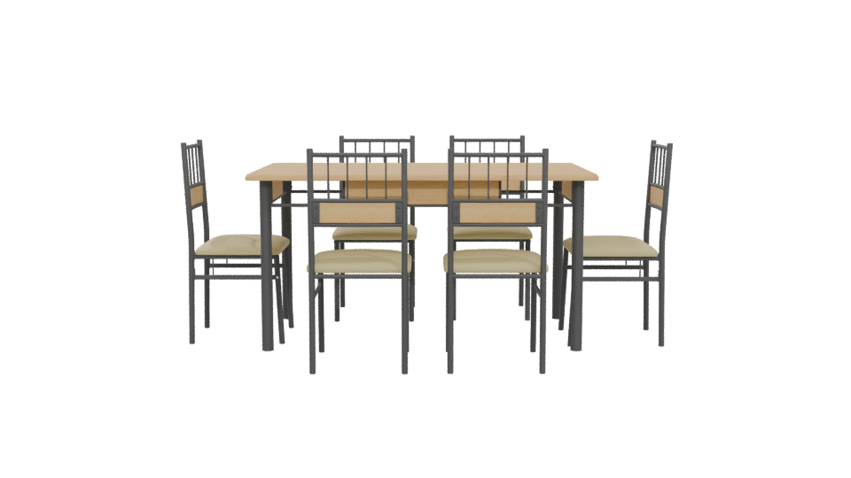 Stylish Wooden Dining Table Set - Professional 3D Model Render 5