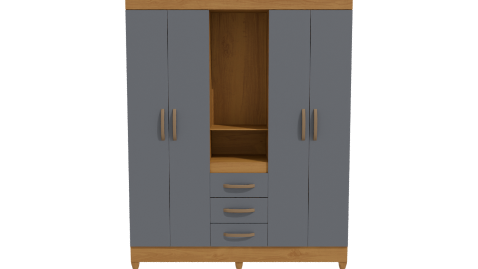 Contemporary Wooden Wardrobe with Mirror 3D Model - Professional 3D Model Render 11