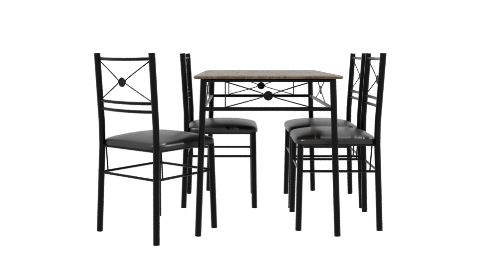 Stylish Wooden Dining Table Set - Professional 3D Model Render 2