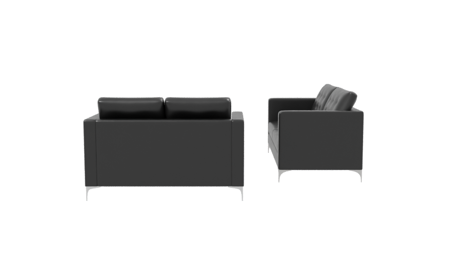 Stylish Black Leather Sofa Set - Professional 3D Model Render 2
