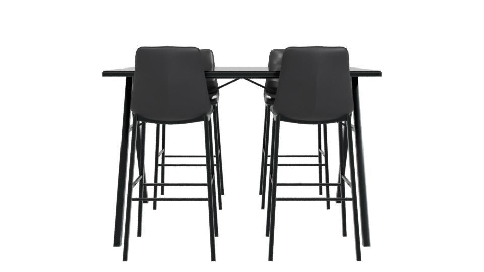 Stylish Black Dining Table with Stools 3D Model - Professional 3D Model Render 11