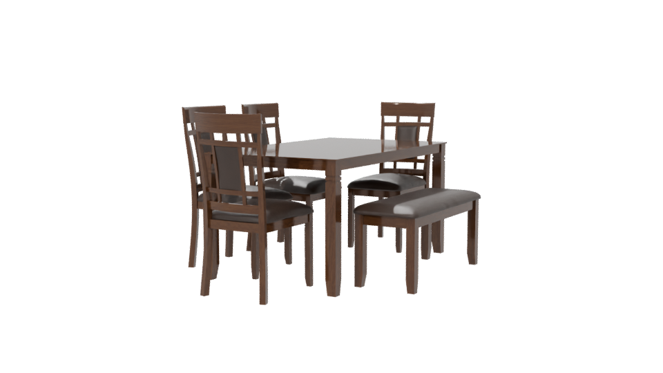 Stylish Wooden Dining Table Set - Professional 3D Model Render 6