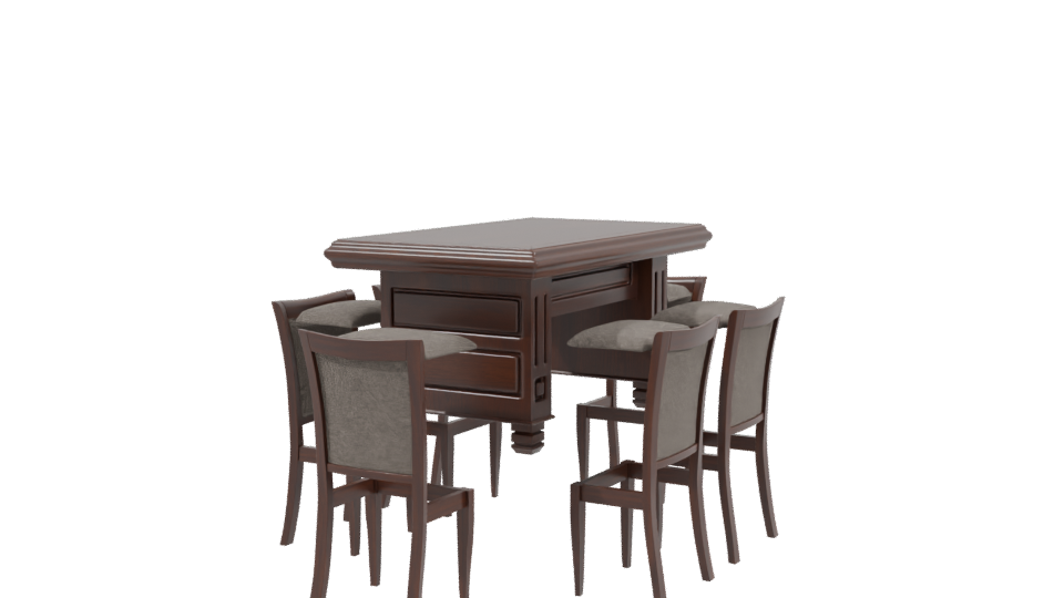 Elegant Wooden Dining Table Set - Professional 3D Model Render 3