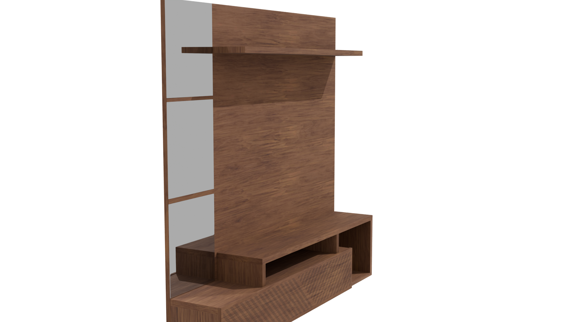 Stylish Wooden Wall Shelf with Mirrors 3D Model - Professional 3D Model Render 9