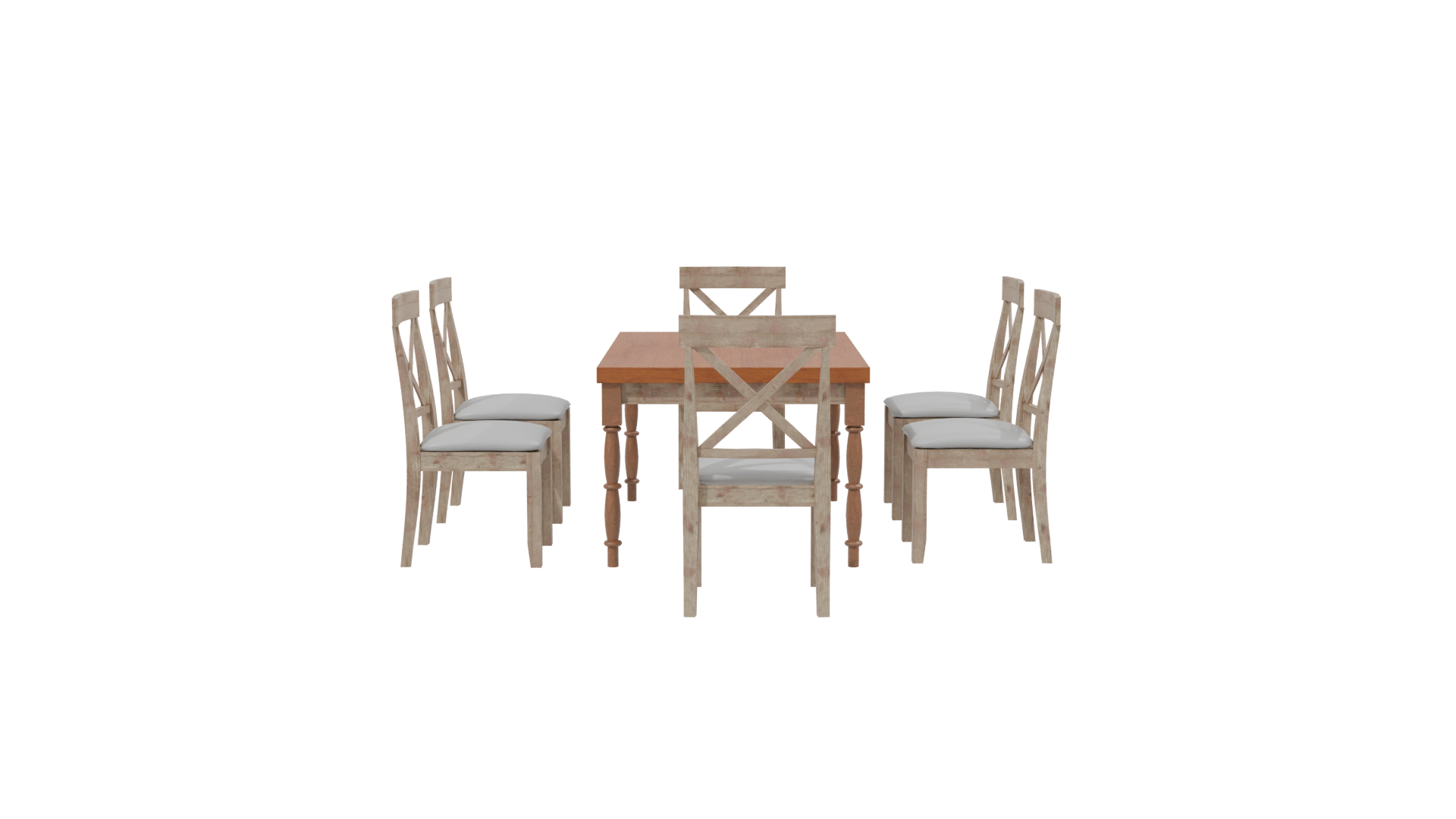 Rustic Wooden Dining Table Set - Professional 3D Model Render 2