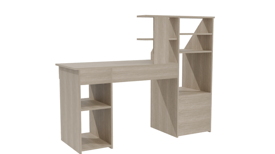 Contemporary Wooden Office Desk with Shelving Unit 3D Model - Professional 3D Model Render 4