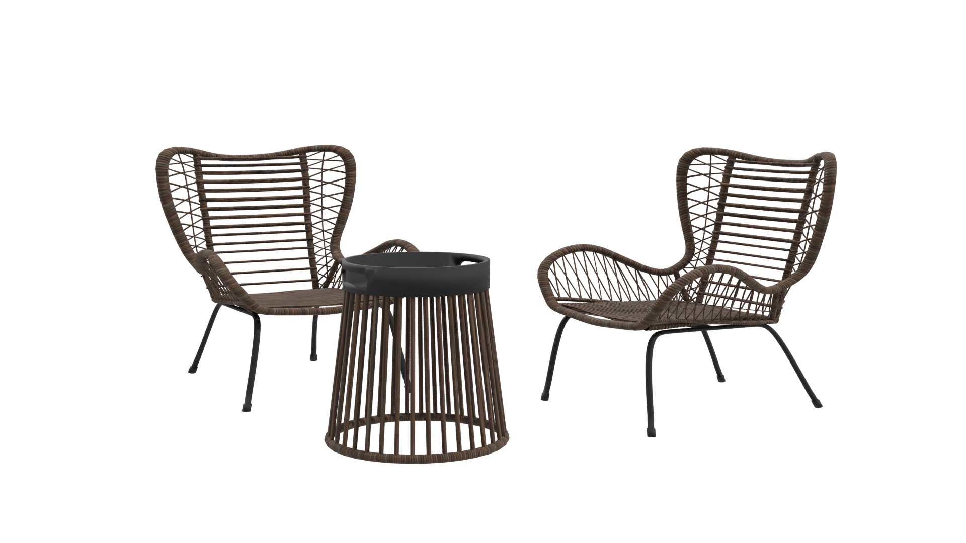 Stylish Rattan Lounge Chair Set - Professional 3D Model Render 10