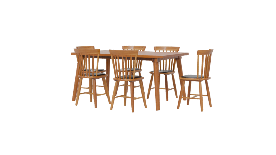 Stylish Wooden Dining Table with Chairs Set 3D Model - Professional 3D Model Render 6