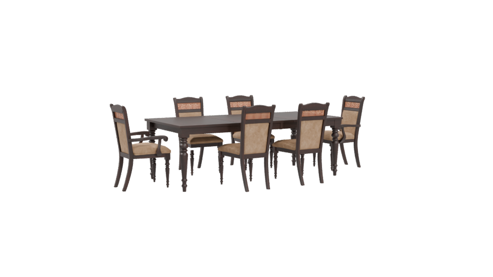 Elegant Wooden Dining Table with Upholstered Chairs 3D Model - Professional 3D Model Render 4