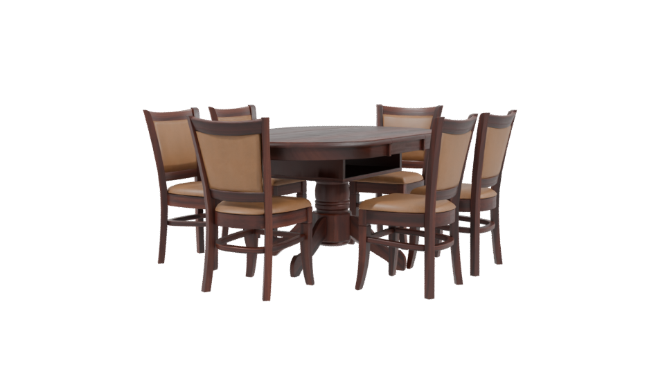 Elegant Round Wooden Dining Set - Professional 3D Model Render 3