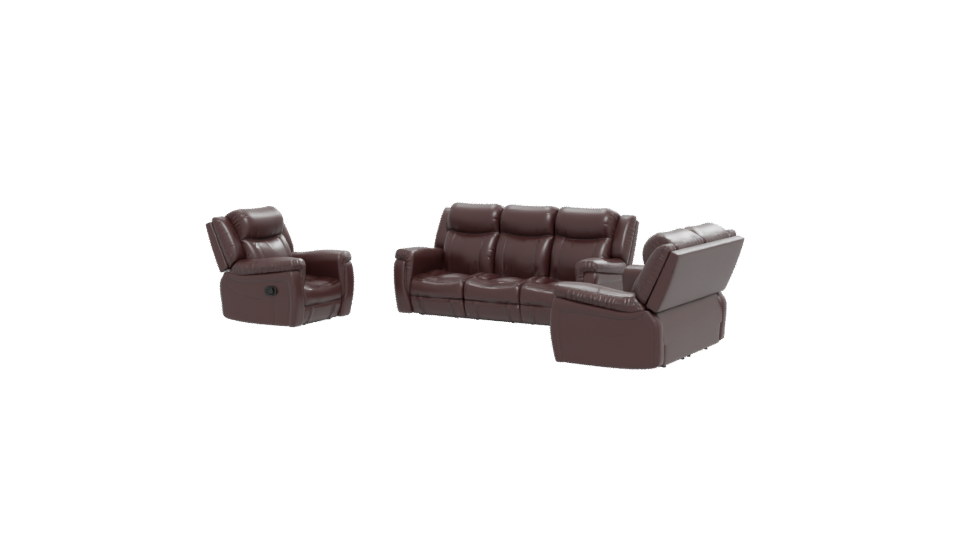 Elegant Reclining Leather Sofa Set - Professional 3D Model Render 12