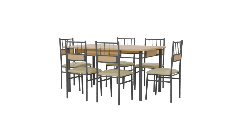 Stylish Wooden Dining Table Set - Professional 3D Model Render 6