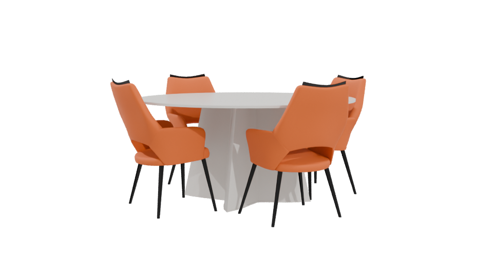 Circular Modern Dining Table with Orange Chairs 3D Model - Professional 3D Model Render 4