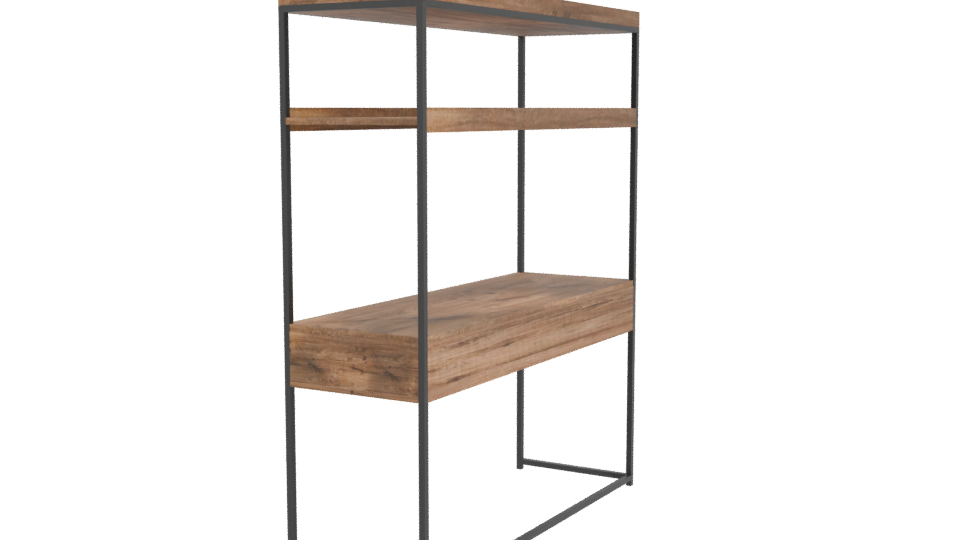 Stylish Industrial Wooden Display Shelf 3D Model - Professional 3D Model Render 3