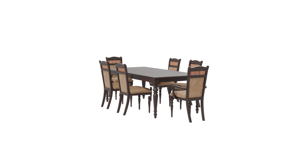 Elegant Wooden Dining Table with Upholstered Chairs 3D Model - Professional 3D Model Render 7