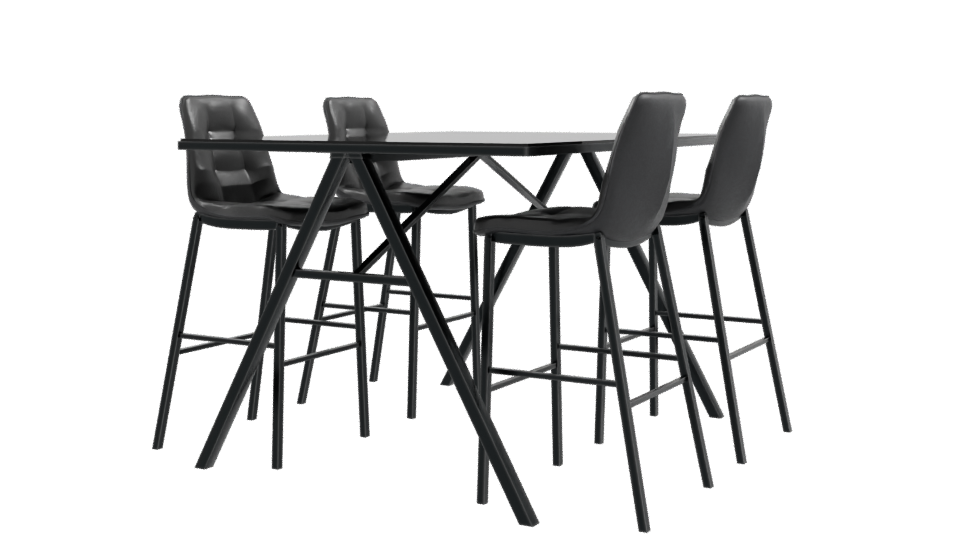 Stylish Black Dining Table with Stools 3D Model - Professional 3D Model Render 9