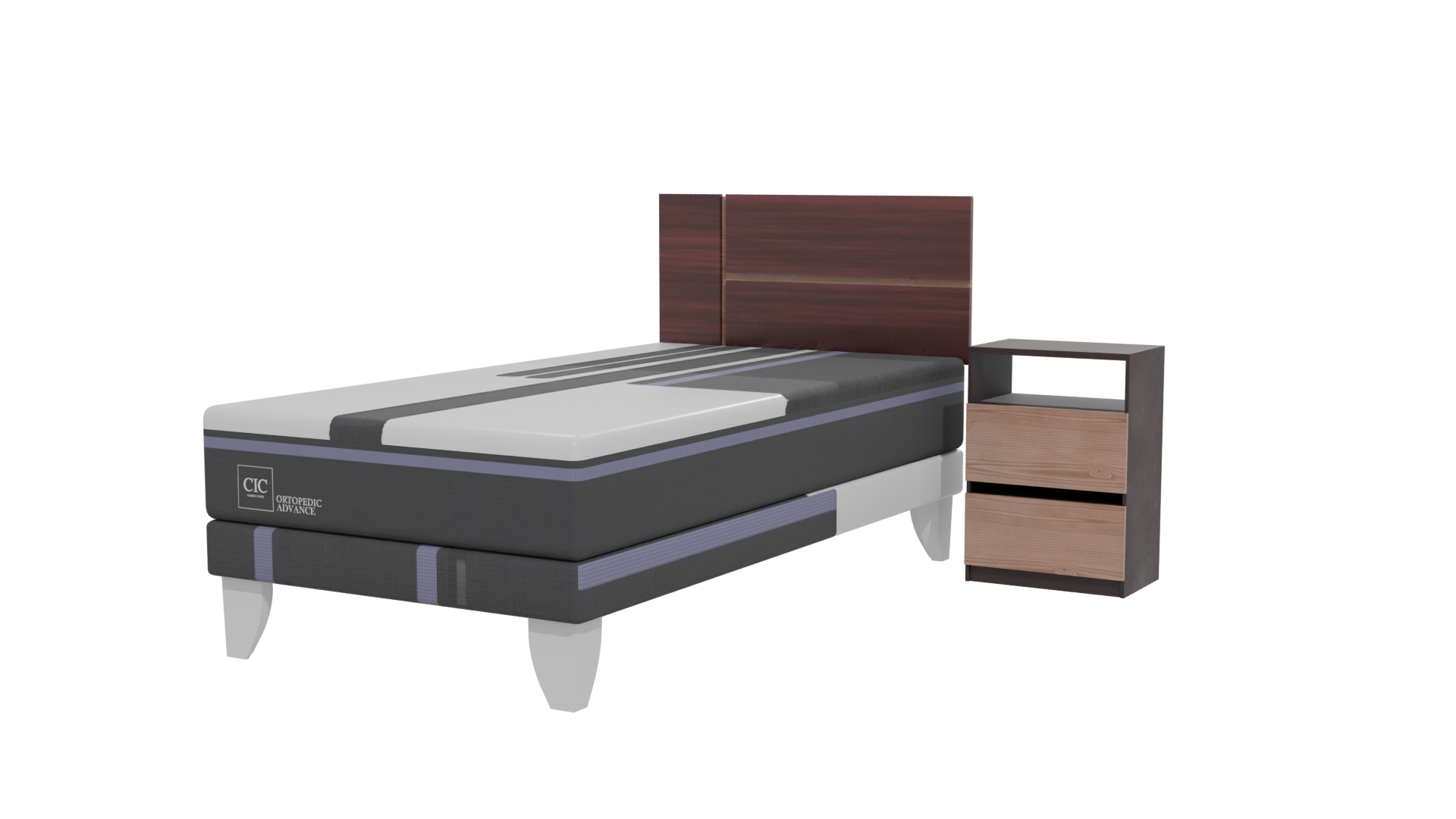 Stylish Bed with Nightstand Model - Professional 3D Model Render 12