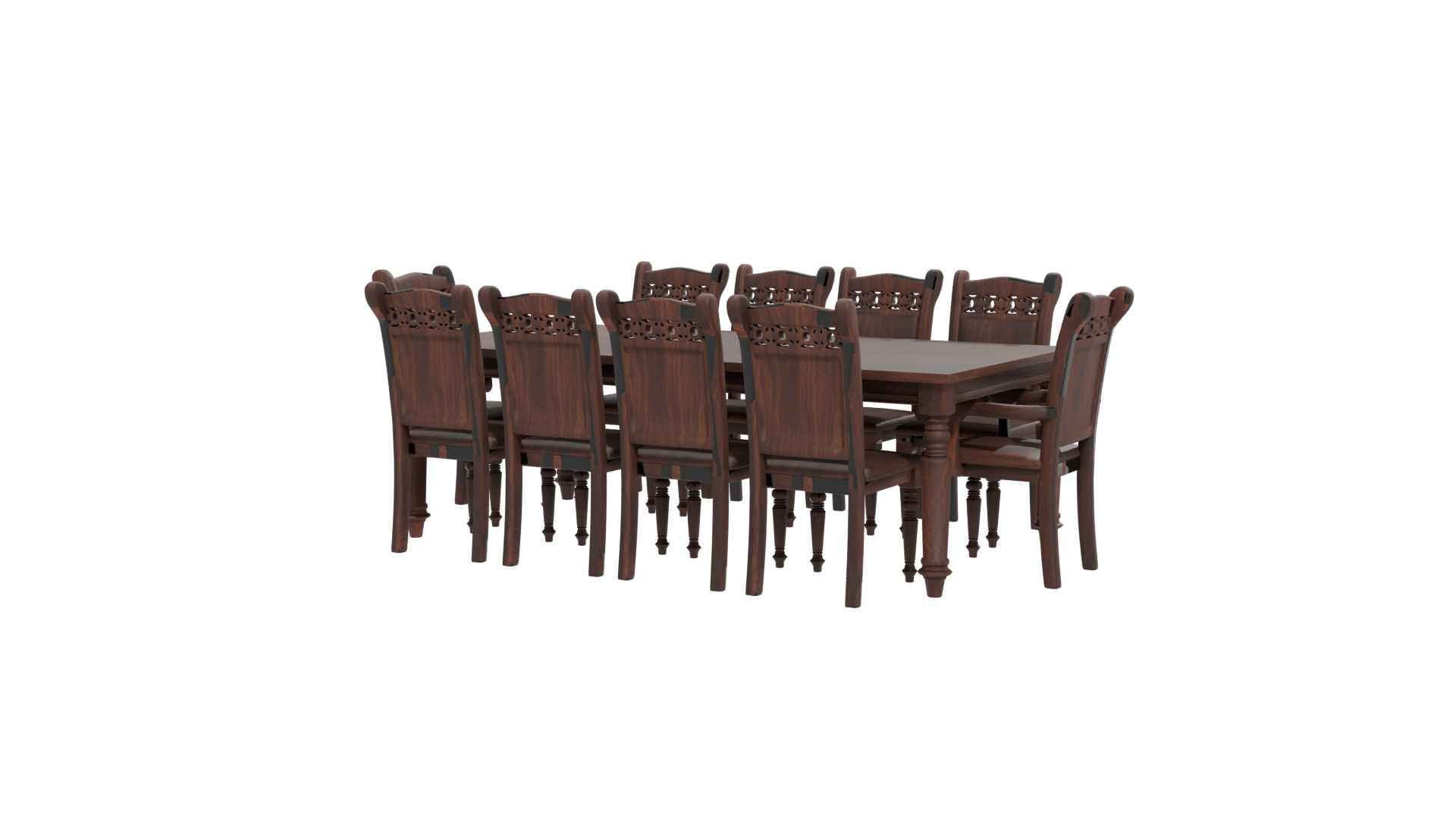 Elegant Rustic Wooden Dining Table with Chairs 3D Model - Professional 3D Model Render 12