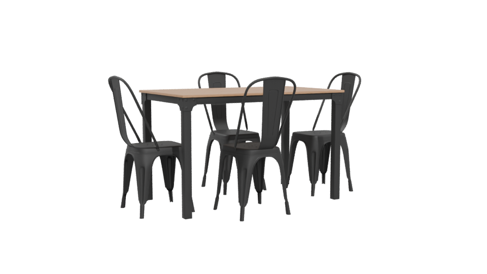 Stylish Wooden Dining Table Set - Professional 3D Model Render 4