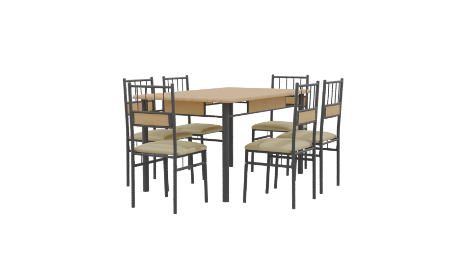 Stylish Wooden Dining Table Set - Professional 3D Model Render 9