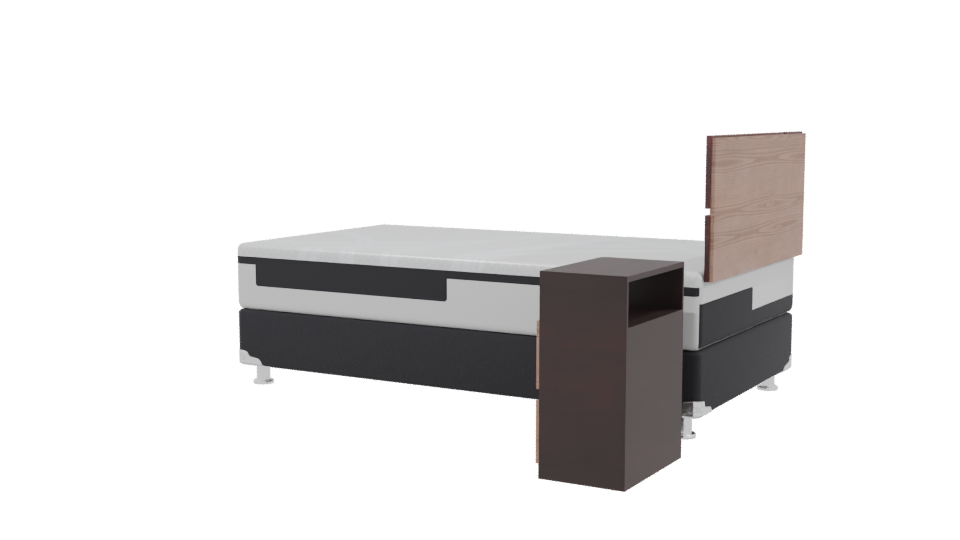 Stylish Minimalist Single Bed with Nightstand 3D Model - Professional 3D Model Render 3