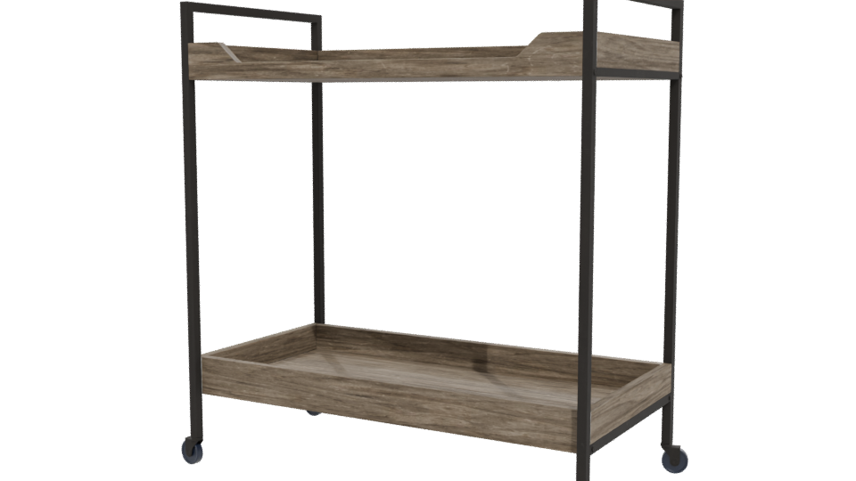 Industrial Wooden Serving Cart 3D Model - Professional 3D Model Render 12