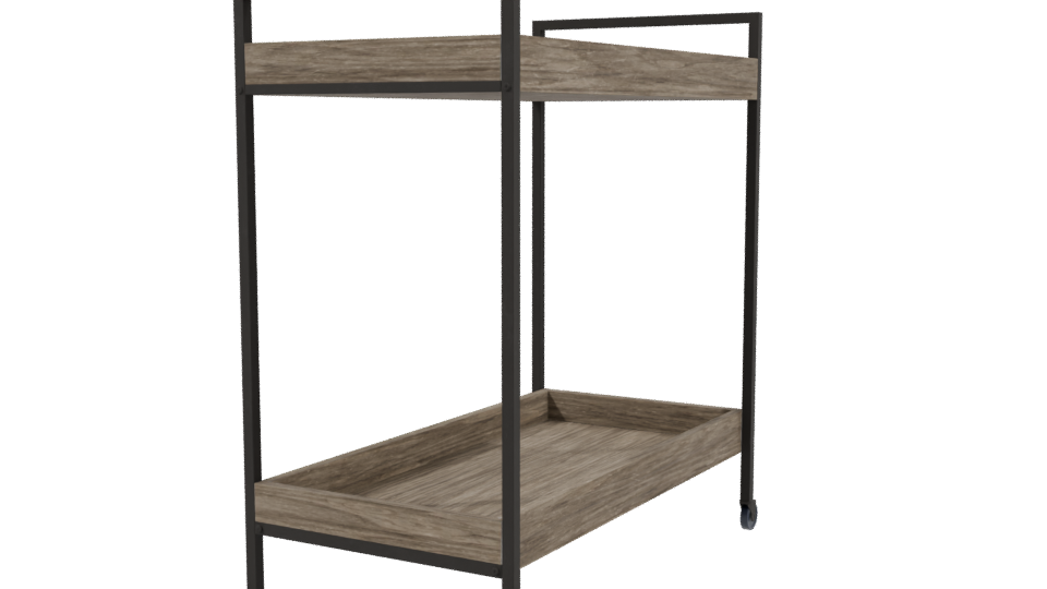 Industrial Wooden Serving Cart 3D Model - Professional 3D Model Render 3