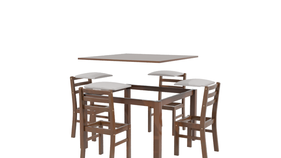 Elegant Wooden Dining Table Set - Professional 3D Model Render 3