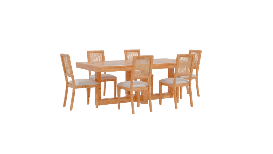 Stylish Wooden Dining Table with Rattan Chairs - Professional 3D Model Render 10