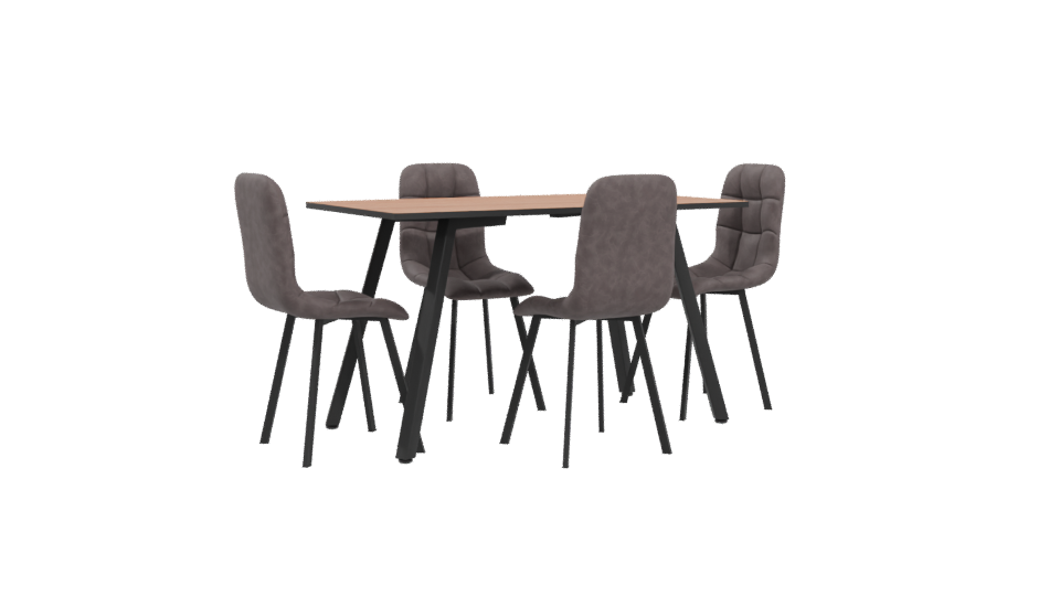 Stylish Wooden Dining Table Set - Professional 3D Model Render 4