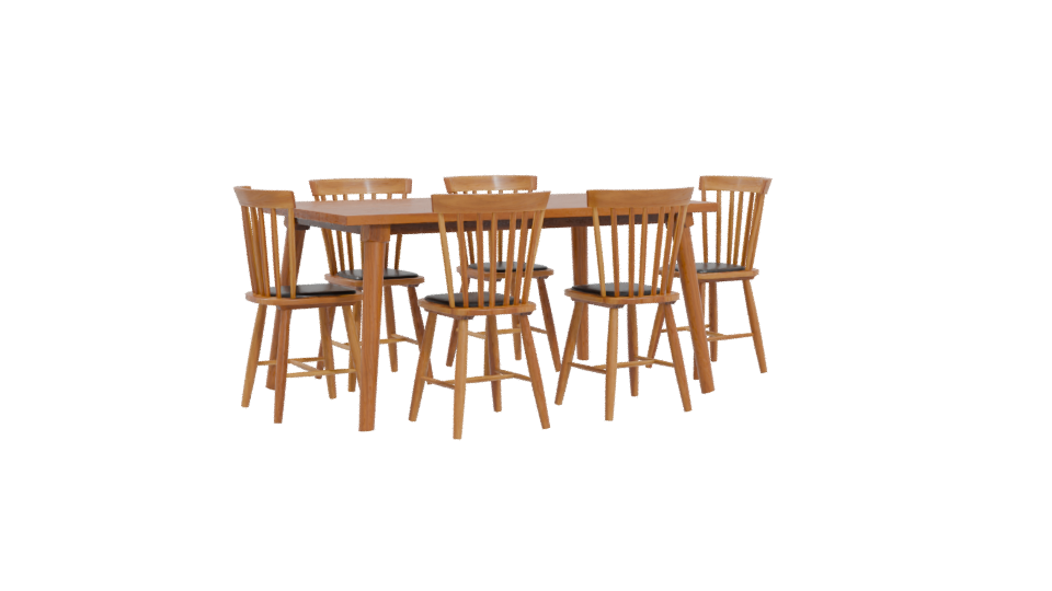 Stylish Wooden Dining Table with Chairs Set 3D Model - Professional 3D Model Render 4