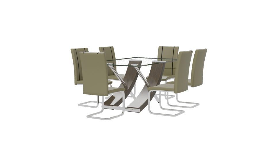 Modern Glass Dining Table Set - Professional 3D Model Render 6
