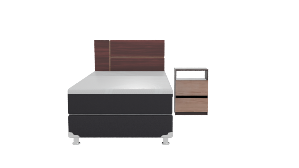 Stylish Minimalist Single Bed with Nightstand 3D Model - Professional 3D Model Render 11