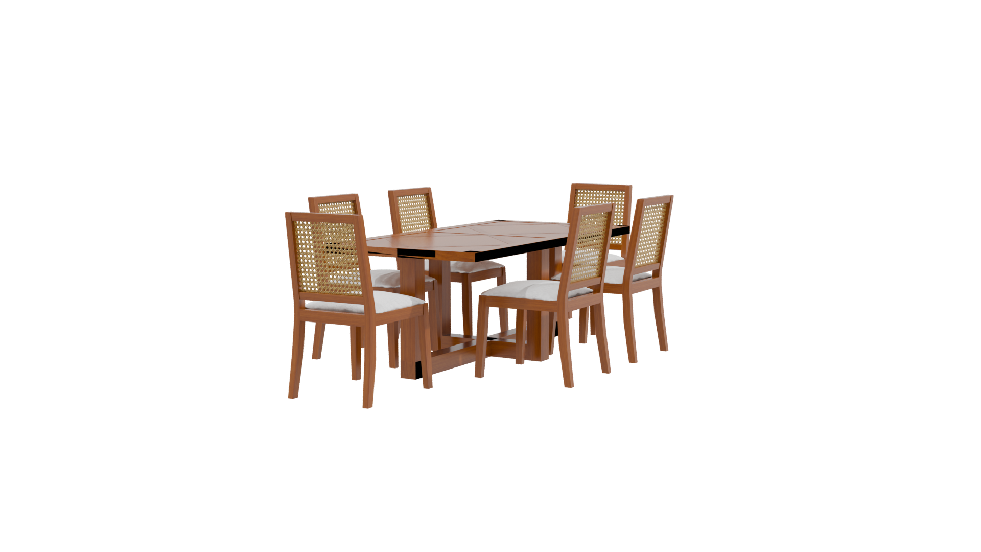 Stylish Wooden Dining Table Set - Professional 3D Model Render 9