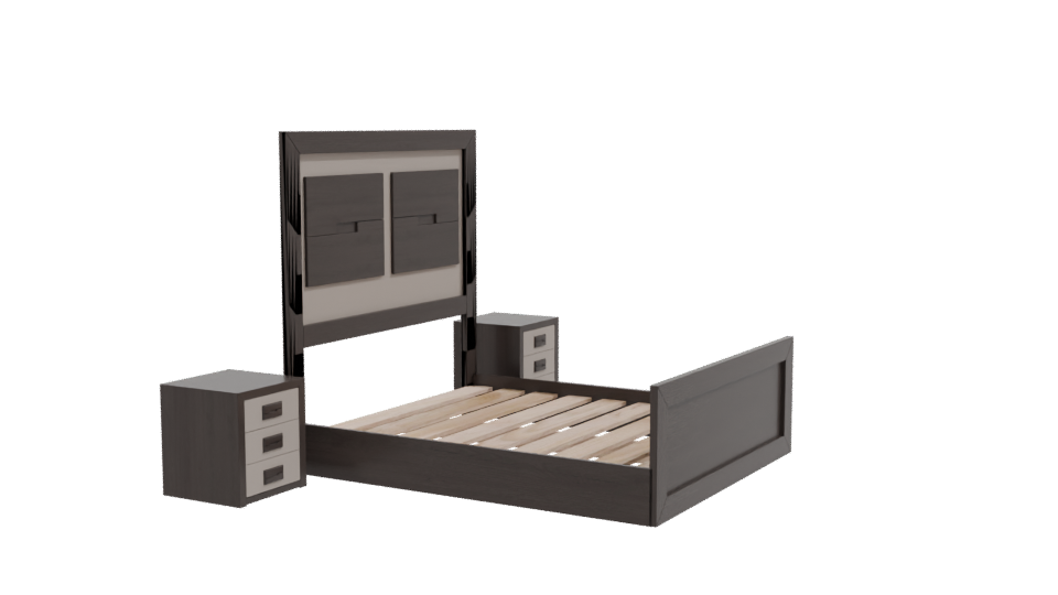 Stylish Wooden Bed with Nightstands 3D Model - Professional 3D Model Render 9